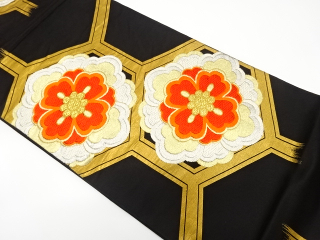 アンティーク　亀甲に華紋織り出し袋帯（着用可）